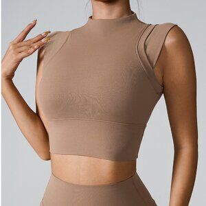 Sculpting Yoga Pilates Top Built-In Bra Flutter Sleeve Athleisure